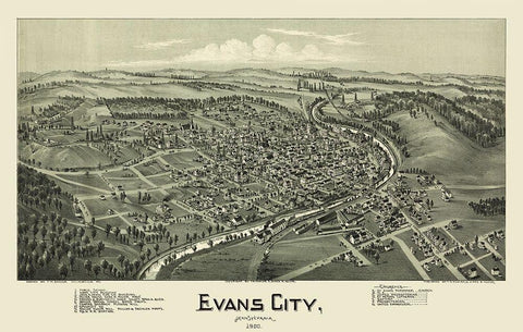 Evans City Pennsylvania - Fowler 1900 Black Ornate Wood Framed Art Print with Double Matting by Fowler