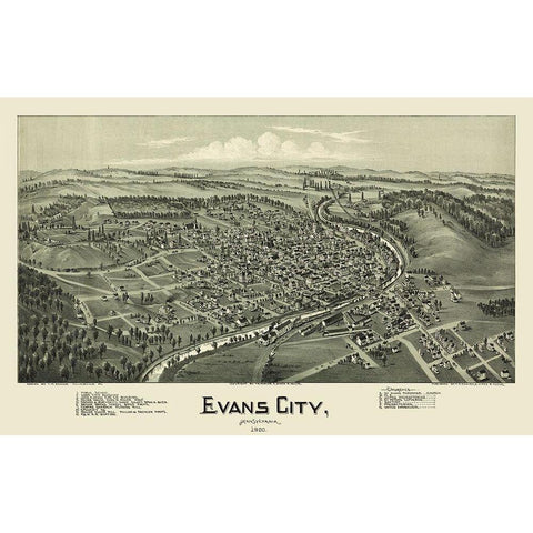 Evans City Pennsylvania - Fowler 1900 Black Modern Wood Framed Art Print by Fowler