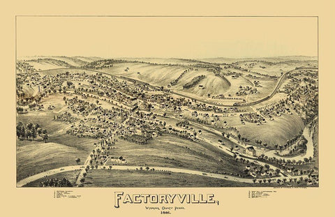 Factoryville Pennsylvania - Fowler 1891 Black Ornate Wood Framed Art Print with Double Matting by Fowler