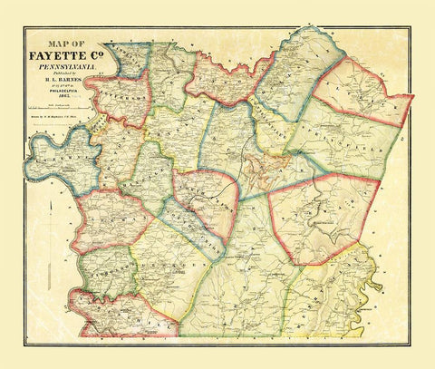 Fayette County Pennsylvania - Barnes 1865 Black Ornate Wood Framed Art Print with Double Matting by Barnes