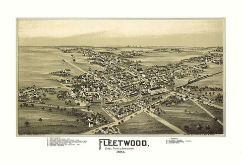 Fleetwood Pennsylvania - Fowler 1893 Black Ornate Wood Framed Art Print with Double Matting by Fowler