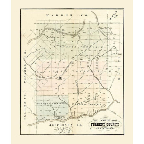 Forest County Pennsylvania - Barnes 1858 Gold Ornate Wood Framed Art Print with Double Matting by Barnes
