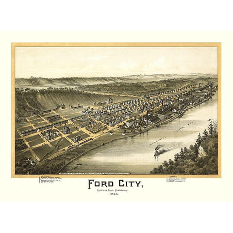 Ford City Pennsylvania - Fowler 1896 Gold Ornate Wood Framed Art Print with Double Matting by Fowler