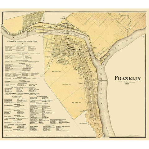 Franklin Pennsylvania - Mayer 1865 Gold Ornate Wood Framed Art Print with Double Matting by Mayer