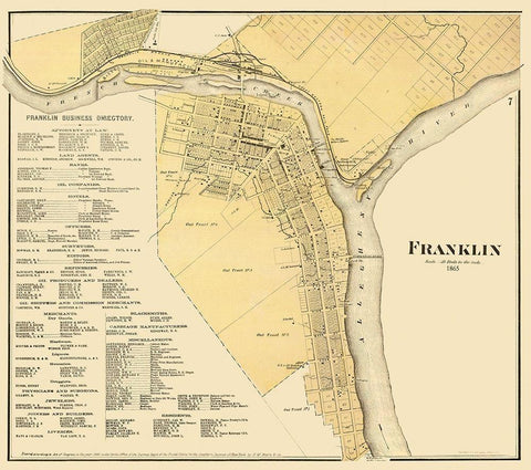 Franklin Pennsylvania - Mayer 1865 Black Ornate Wood Framed Art Print with Double Matting by Mayer
