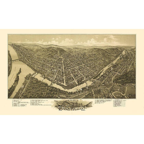 Franklin Pennsylvania - Fowler 1901 Black Modern Wood Framed Art Print with Double Matting by Fowler