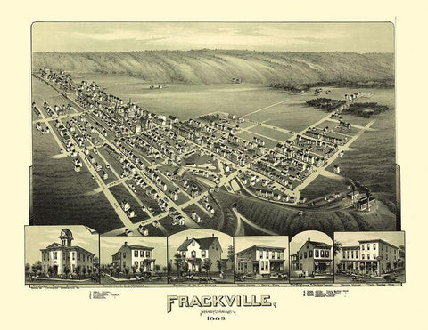 Frackville Pennsylvania - Fowler 1889 Black Ornate Wood Framed Art Print with Double Matting by Fowler