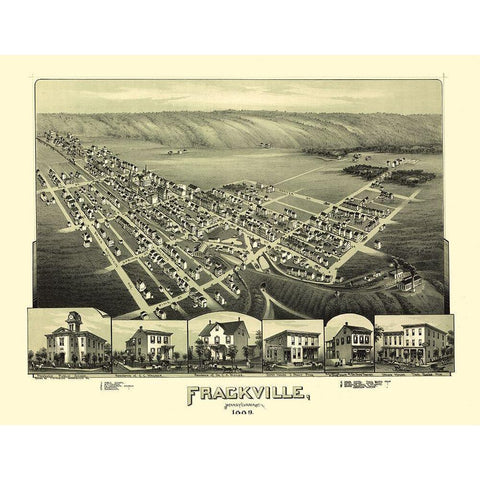 Frackville Pennsylvania - Fowler 1889 Black Modern Wood Framed Art Print with Double Matting by Fowler