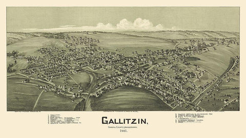 Gallitzin Pennsylvania - Fowler 1901 Black Ornate Wood Framed Art Print with Double Matting by Fowler