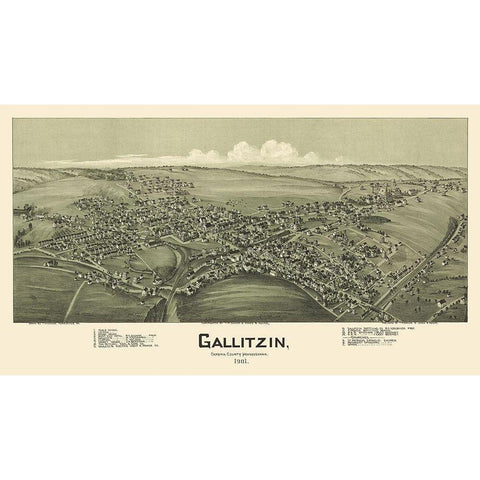 Gallitzin Pennsylvania - Fowler 1901 Black Modern Wood Framed Art Print by Fowler