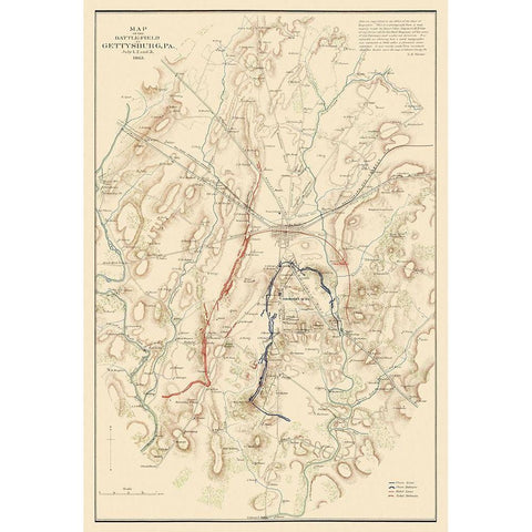Gettysburg Battlefield Pennsylvania - Warren 1863 Gold Ornate Wood Framed Art Print with Double Matting by Warren