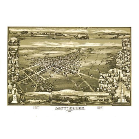 Gettysburg Pennsylvania - Downs 1888 Black Modern Wood Framed Art Print with Double Matting by Downs