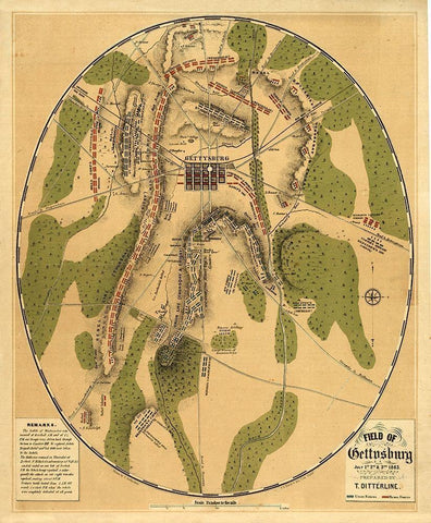 Gettysburg Pennsylvania - Ditterline 1863 Black Ornate Wood Framed Art Print with Double Matting by Ditterline