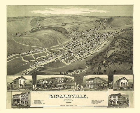 Girardville Pennsylvania - Fowler 1889 Black Ornate Wood Framed Art Print with Double Matting by Fowler