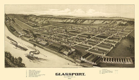 Glassport Pennsylvania - Fowler 1902 Black Ornate Wood Framed Art Print with Double Matting by Fowler
