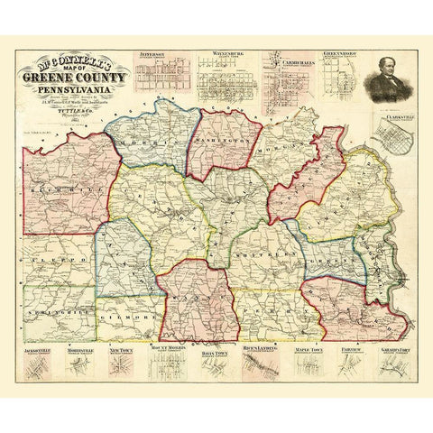 Greene County Pennsylvania - McConnell 1865 White Modern Wood Framed Art Print by McConnell