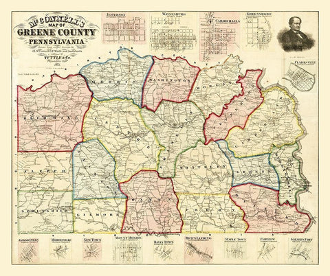 Greene County Pennsylvania - McConnell 1865 Black Ornate Wood Framed Art Print with Double Matting by McConnell
