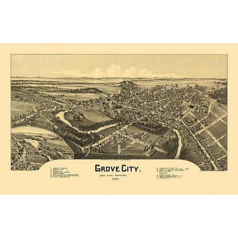 Grove City Pennsylvania - Fowler 1901 Black Modern Wood Framed Art Print with Double Matting by Fowler