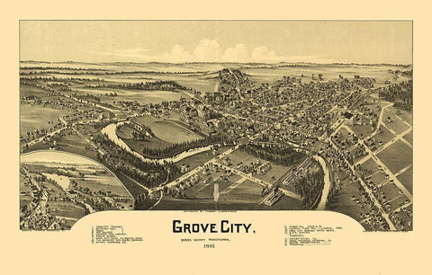 Grove City Pennsylvania - Fowler 1901 Black Ornate Wood Framed Art Print with Double Matting by Fowler