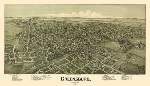 Greensburg Pennsylvania - Fowler 1901 Black Ornate Wood Framed Art Print with Double Matting by Fowler