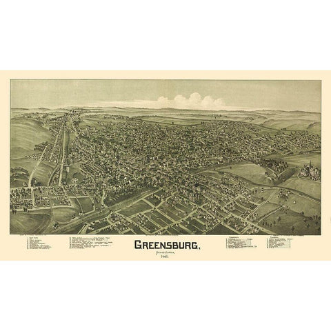 Greensburg Pennsylvania - Fowler 1901 Gold Ornate Wood Framed Art Print with Double Matting by Fowler
