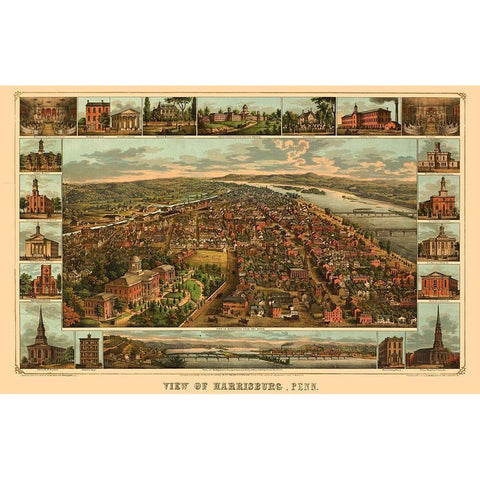 Harrisburg Pennsylvania - Williams 1855 White Modern Wood Framed Art Print by Williams