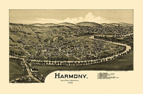 Harmony Pennsylvania - Fowler 1901 Black Ornate Wood Framed Art Print with Double Matting by Fowler