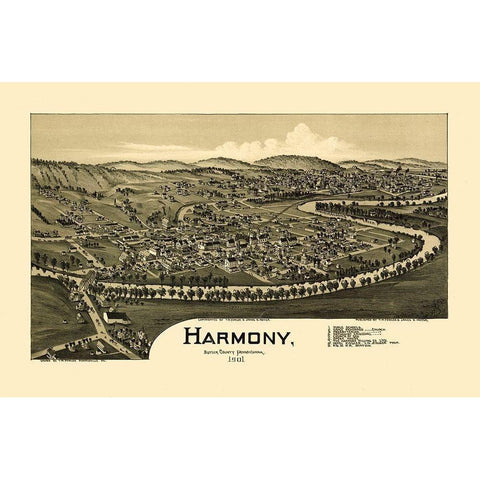 Harmony Pennsylvania - Fowler 1901 Gold Ornate Wood Framed Art Print with Double Matting by Fowler