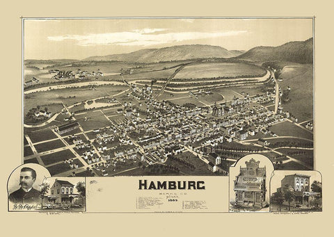 Hamburg Pennsylvania - Fowler 1889 Black Ornate Wood Framed Art Print with Double Matting by Fowler