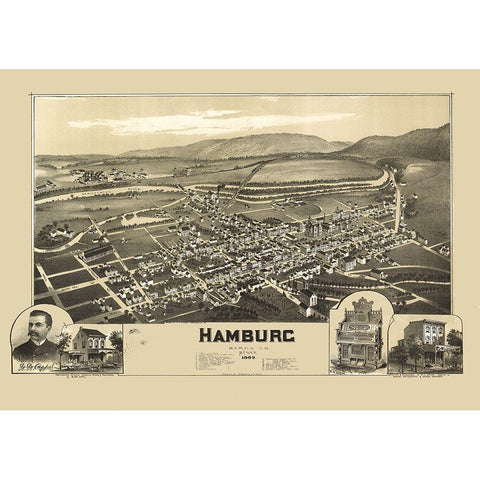Hamburg Pennsylvania - Fowler 1889 Black Modern Wood Framed Art Print with Double Matting by Fowler