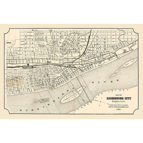 Harrisburg Pennsylvania - Boyd 1880 Gold Ornate Wood Framed Art Print with Double Matting by Boyd