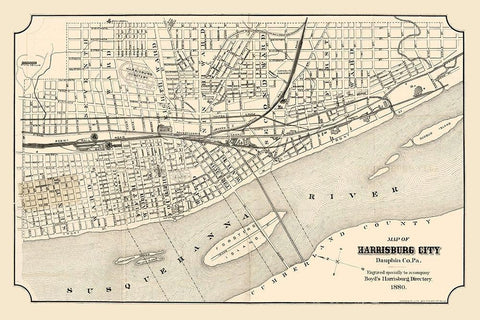 Harrisburg Pennsylvania - Boyd 1880 Black Ornate Wood Framed Art Print with Double Matting by Boyd