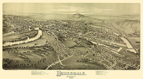 Honesdale Pennsylvania - Fowler 1890 White Modern Wood Framed Art Print with Double Matting by Fowler
