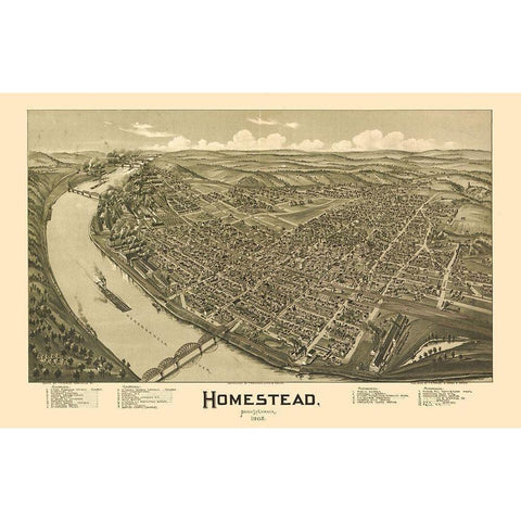 Homestead Pennsylvania - Fowler 1902 White Modern Wood Framed Art Print by Fowler