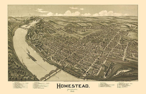 Homestead Pennsylvania - Fowler 1902 Black Ornate Wood Framed Art Print with Double Matting by Fowler