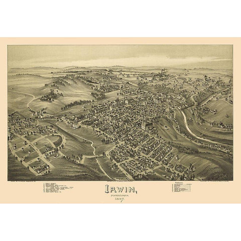 Irwin Pennsylvania - Fowler 1897 Black Modern Wood Framed Art Print with Double Matting by Fowler