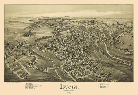 Irwin Pennsylvania - Fowler 1897 Black Ornate Wood Framed Art Print with Double Matting by Fowler