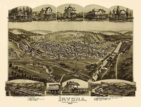 Irvona Pennsylvania - Fowler 1895 White Modern Wood Framed Art Print with Double Matting by Fowler