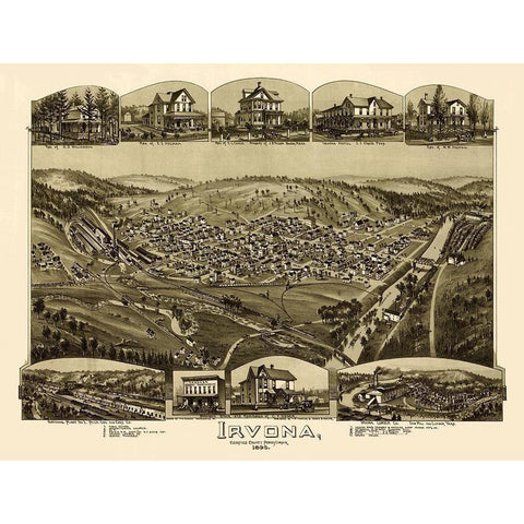 Irvona Pennsylvania - Fowler 1895 Black Modern Wood Framed Art Print with Double Matting by Fowler