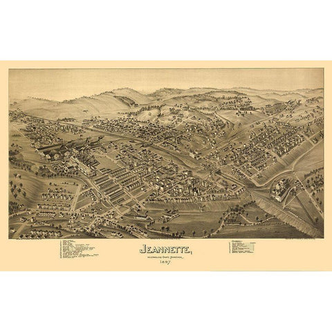 Jeannette Pennsylvania - Fowler 1897 Gold Ornate Wood Framed Art Print with Double Matting by Fowler