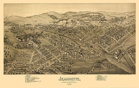 Jeannette Pennsylvania - Fowler 1897 Black Ornate Wood Framed Art Print with Double Matting by Fowler