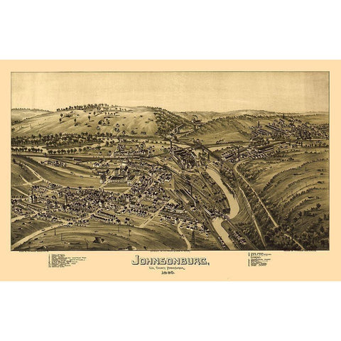 Johnsonburg Pennsylvania - Fowler 1895 Gold Ornate Wood Framed Art Print with Double Matting by Fowler