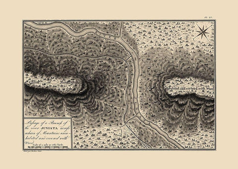 Juniata River Branch, Pennsylvania - Collot 1796 Black Ornate Wood Framed Art Print with Double Matting by Collot