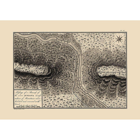 Juniata River Branch, Pennsylvania - Collot 1796 Gold Ornate Wood Framed Art Print with Double Matting by Collot