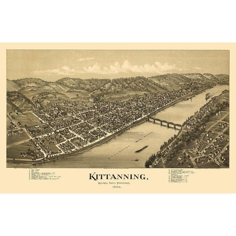 Kittanning Pennsylvania - Fowler 1896 Black Modern Wood Framed Art Print with Double Matting by Fowler