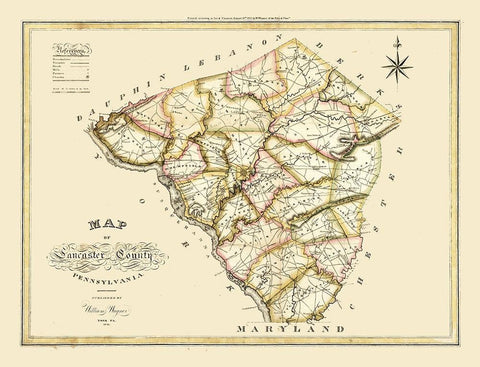 Lancaster County Pennsylvania - Wagner 1821 Black Ornate Wood Framed Art Print with Double Matting by Wagner