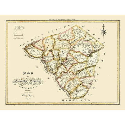 Lancaster County Pennsylvania - Wagner 1821 Gold Ornate Wood Framed Art Print with Double Matting by Wagner