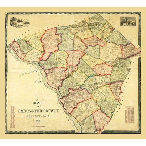 Lancaster County Pennsylvania - 1851 White Modern Wood Framed Art Print by Unknown