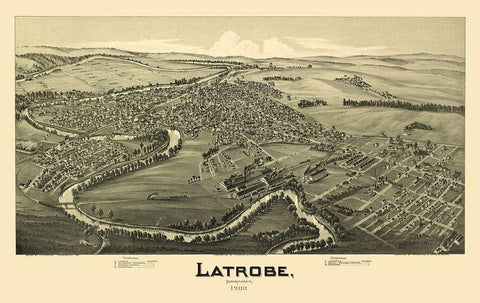 Latrobe Pennsylvania - Fowler 1900 Black Ornate Wood Framed Art Print with Double Matting by Fowler