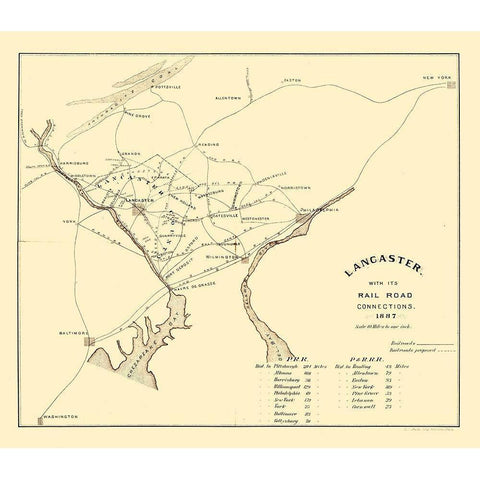 Lancaster Pennsylvania -1887 Black Modern Wood Framed Art Print with Double Matting by Unknown